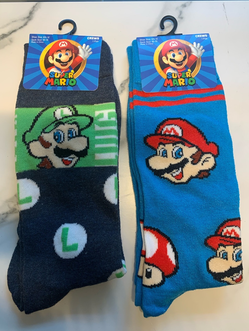Nintendo Super Mario Crew Socks - Mario & Luigi (Pack of 2)